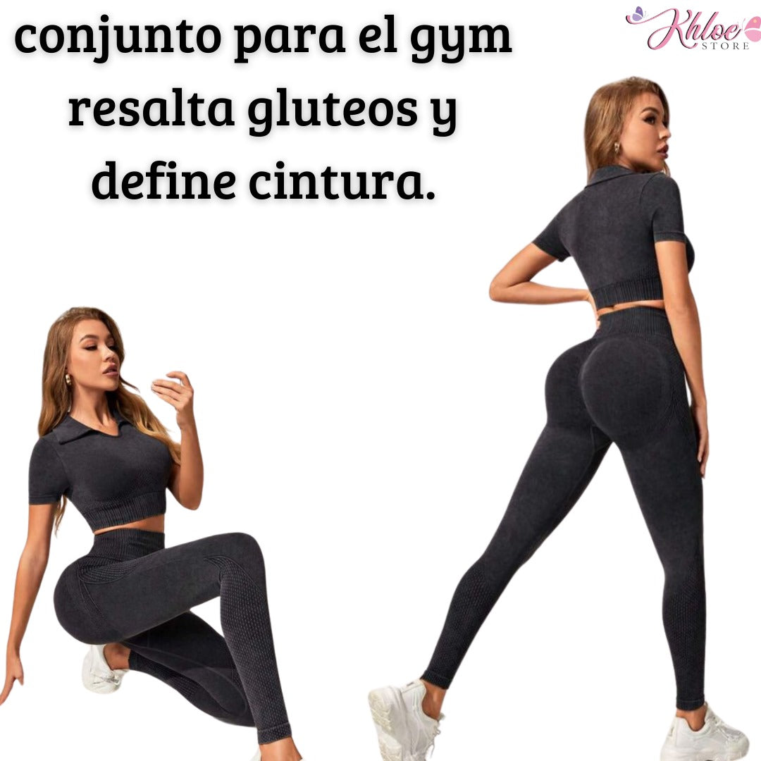 Conjunto para el gym negro, resaltador de glúteos y definidor de cintura.